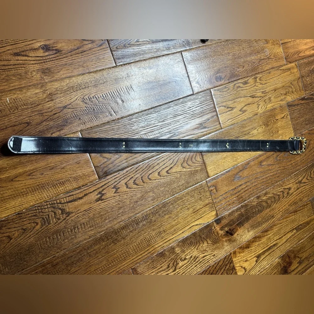 VTG Black Leather Gold Chain Buckle Belt